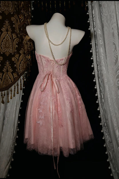 Strapless Pink Tulle Short Homecoming Dress Cocktail Dress  P2608