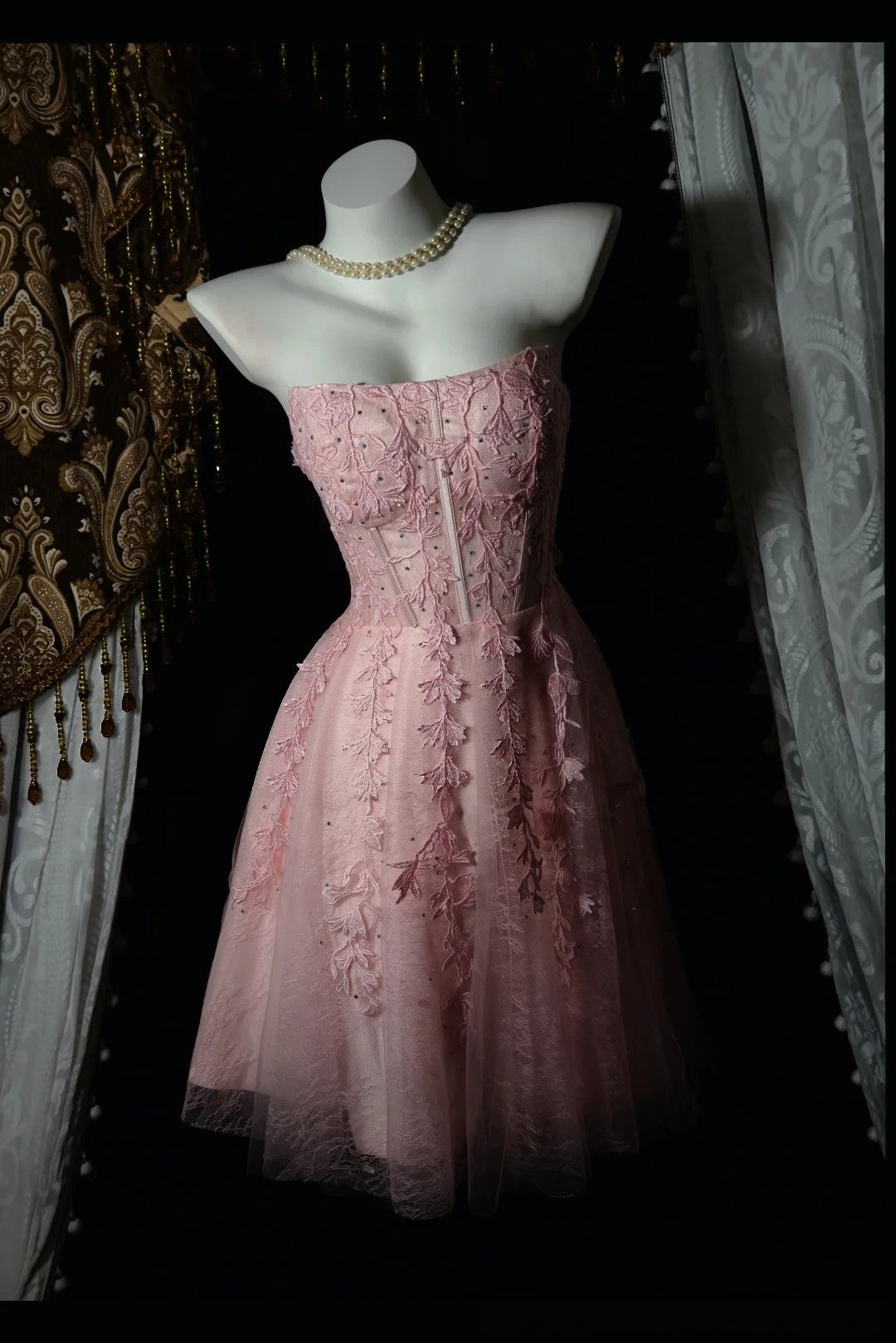 Strapless Pink Tulle Short Homecoming Dress Cocktail Dress  P2608