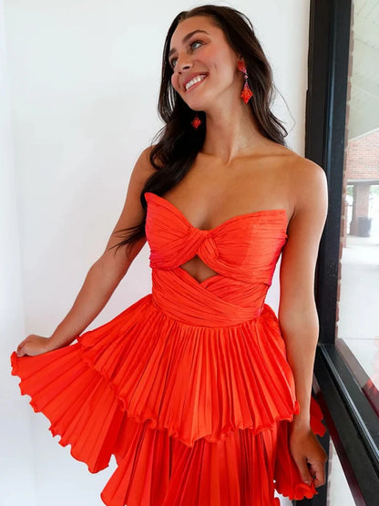 Strapless Pleated A Line Homecoming Dress Short Cocktail Dress  P2310
