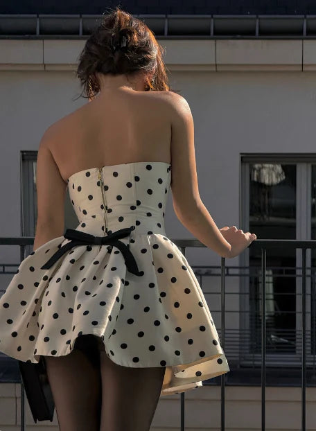 Strapless Polka Dots A Line Short Homecoming Dress   P1564