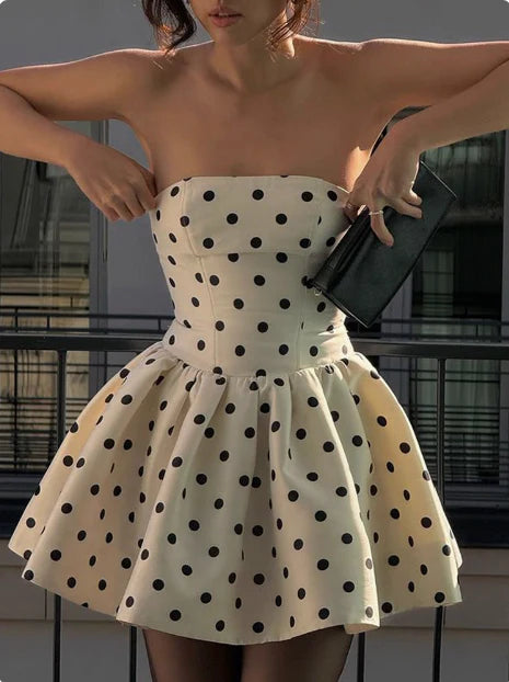 Strapless Polka Dots A Line Short Homecoming Dress   P1564