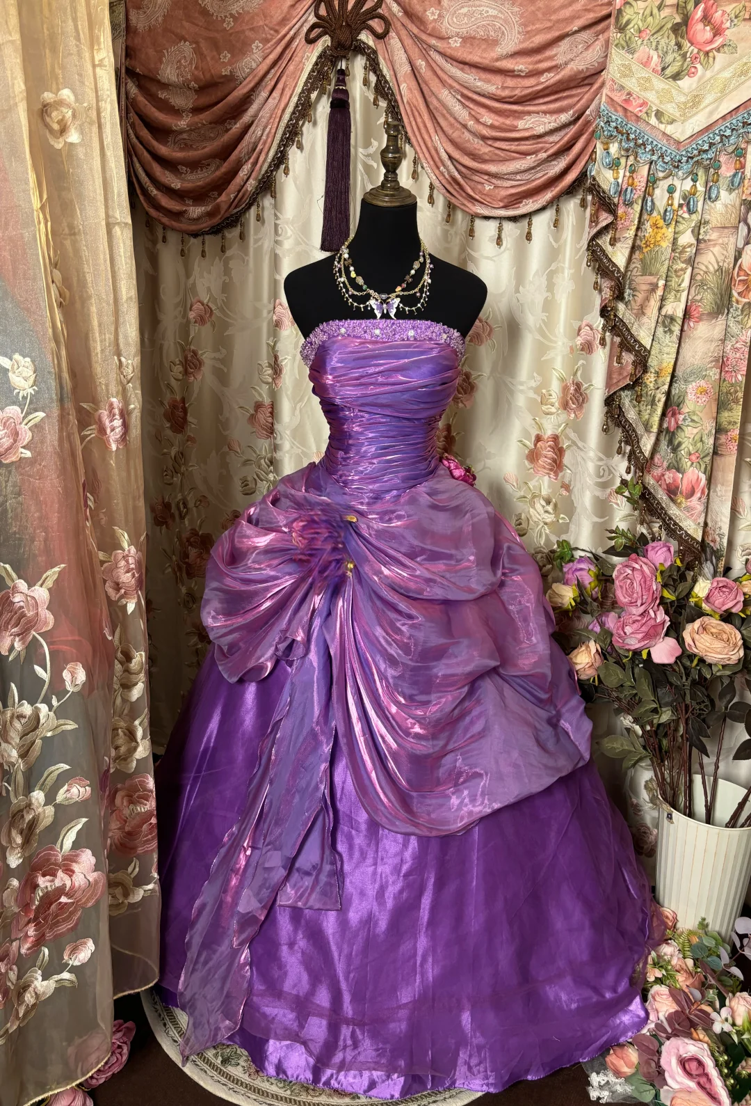 Strapless Purple Ball Gown Birthday Dress Vintage Formal Prom Dress  P1125