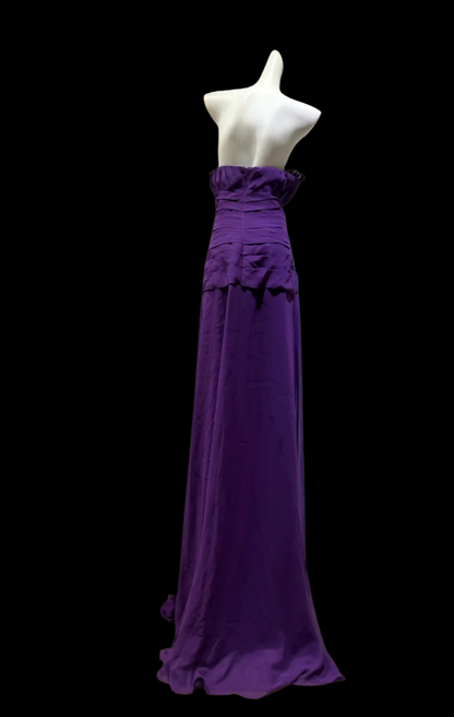 Strapless Purple Chiffon Prom Dress A Line Retro Wedding Guest Dress  P1699