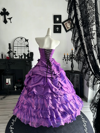 Strapless Purple Formal Prom Dress Retro Ball Gown Quinceanera Dresses  P2062