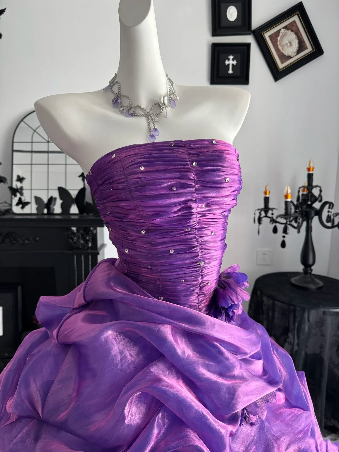 Strapless Purple Formal Prom Dress Retro Ball Gown Quinceanera Dresses  P2062
