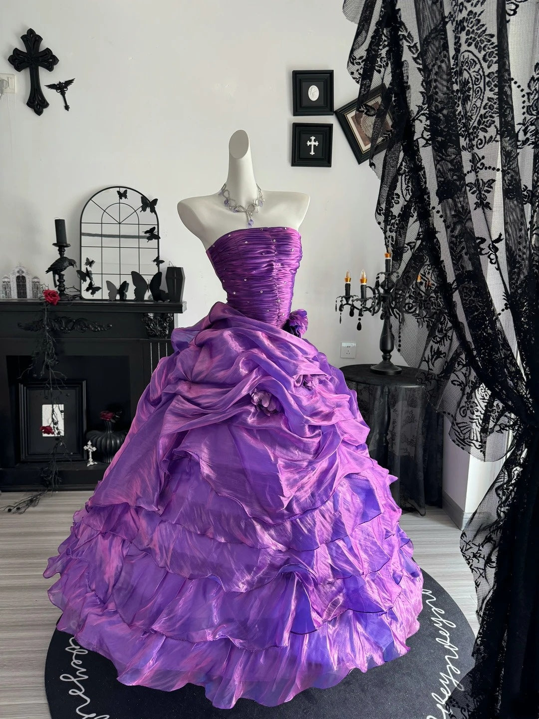 Strapless Purple Formal Prom Dress Retro Ball Gown Quinceanera Dresses  P2062