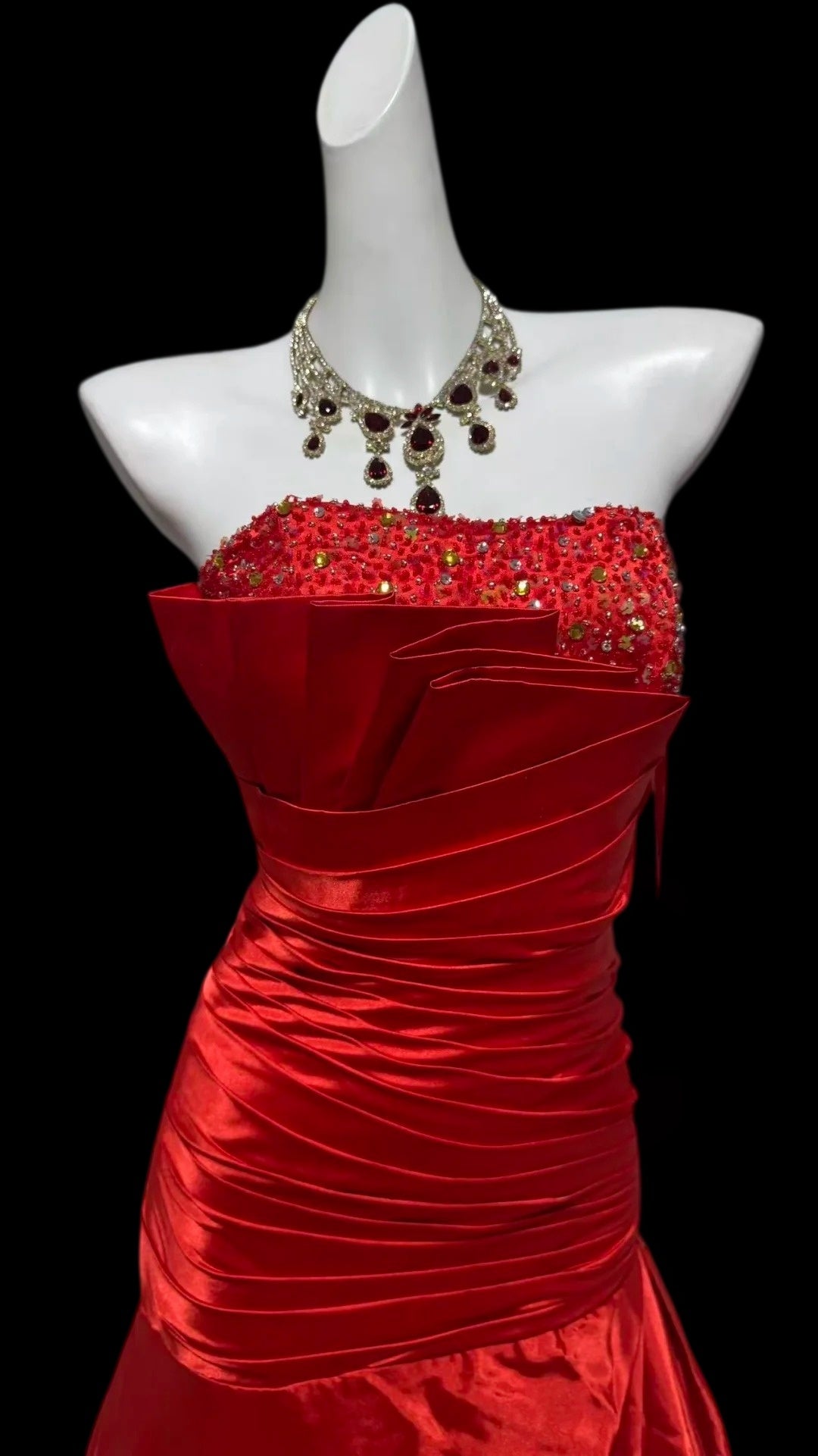 Strapless Red Mermaid Formal Prom Dress Beaded Evening Gown  P2425