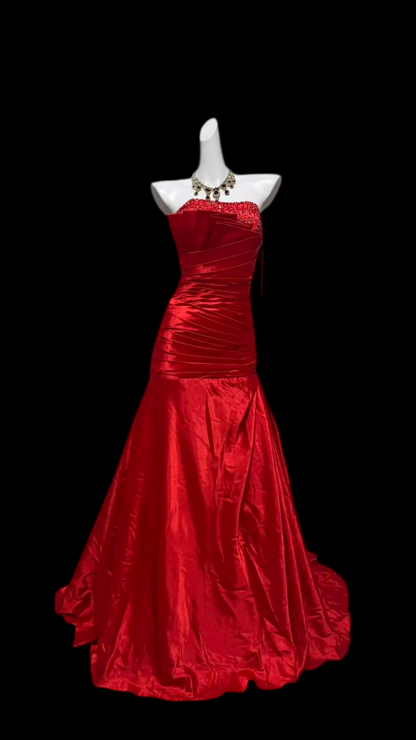 Strapless Red Mermaid Formal Prom Dress Beaded Evening Gown  P2425
