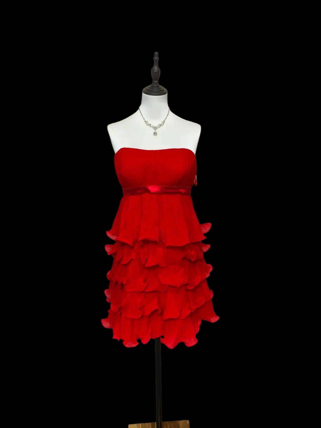 Strapless Red Ruffled Homecoming Dress Short Layered Party Dress  P2051
