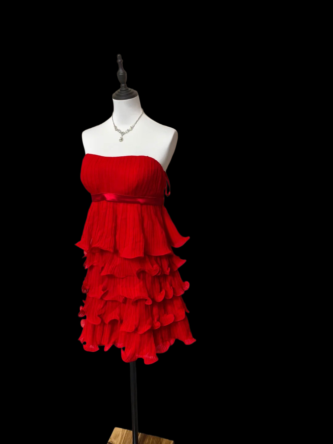 Strapless Red Ruffled Homecoming Dress Short Layered Party Dress  P2051