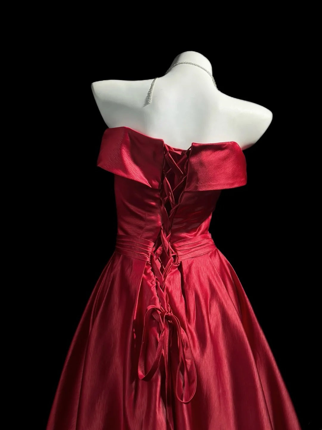Strapless Red Satin A Line Formal Prom Dress Elegant Evening Gown  P1856