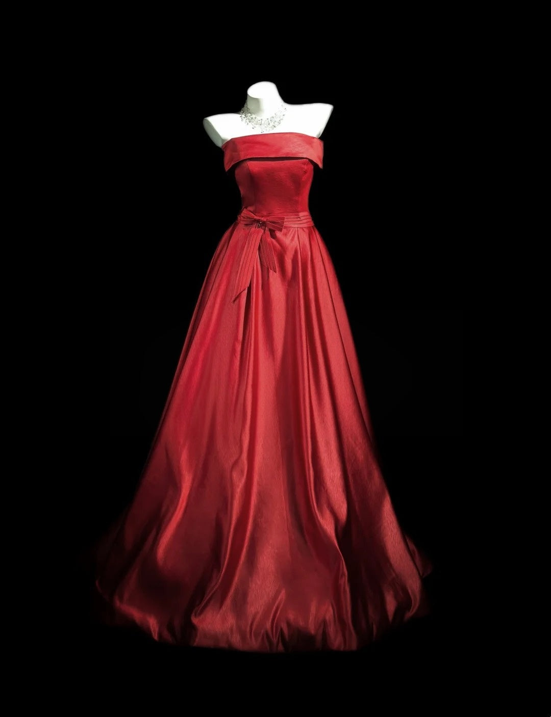 Strapless Red Satin A Line Formal Prom Dress Elegant Evening Gown  P1856