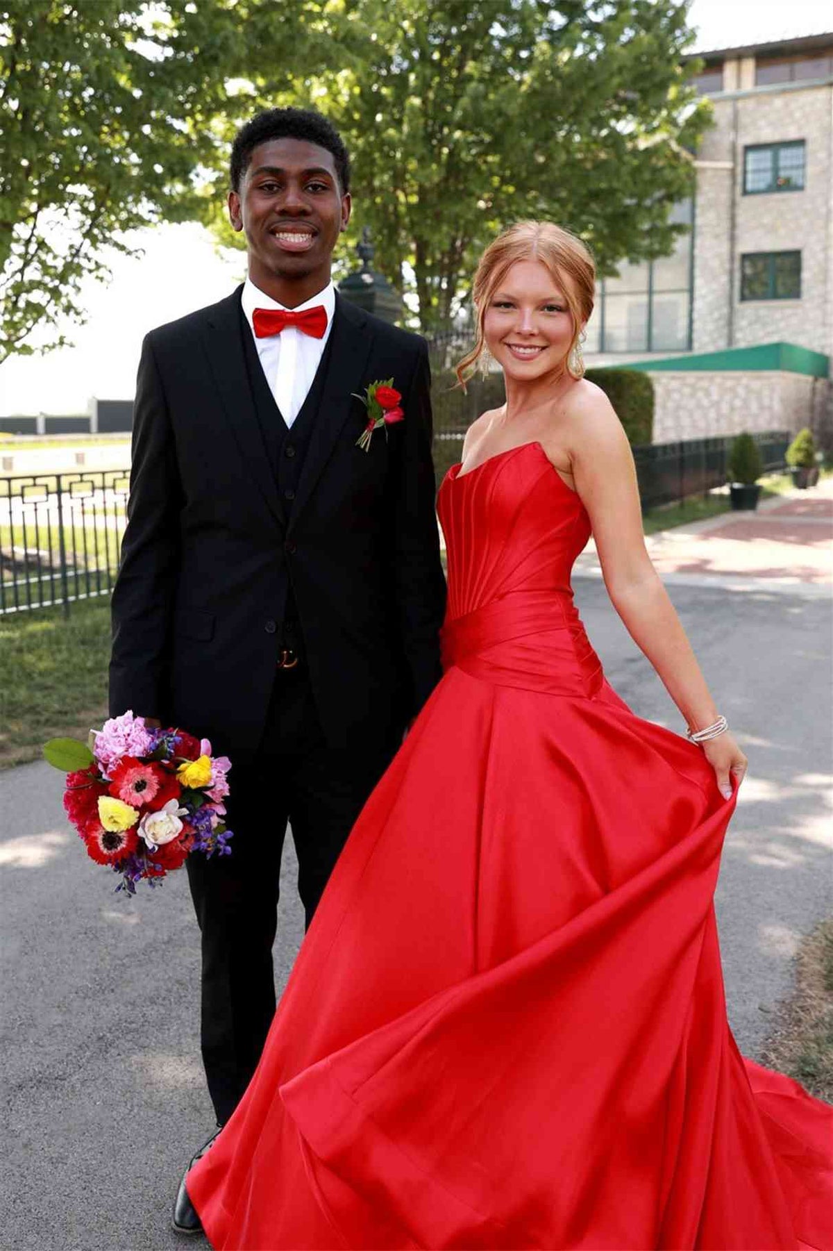 Strapless Red Satin A Line Formal Prom Dress  P2469