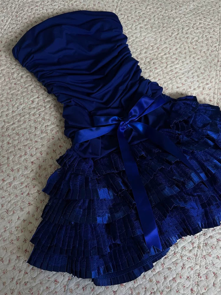 Strapless Retro Royal Blue Homecoming Dress Short Party Dress  P1464