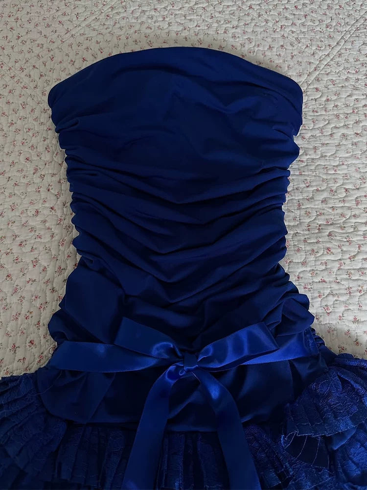 Strapless Retro Royal Blue Homecoming Dress Short Party Dress  P1464