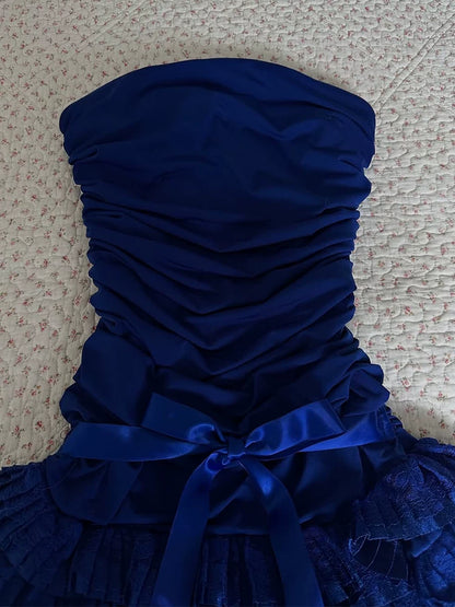 Strapless Retro Royal Blue Homecoming Dress Short Party Dress  P1464