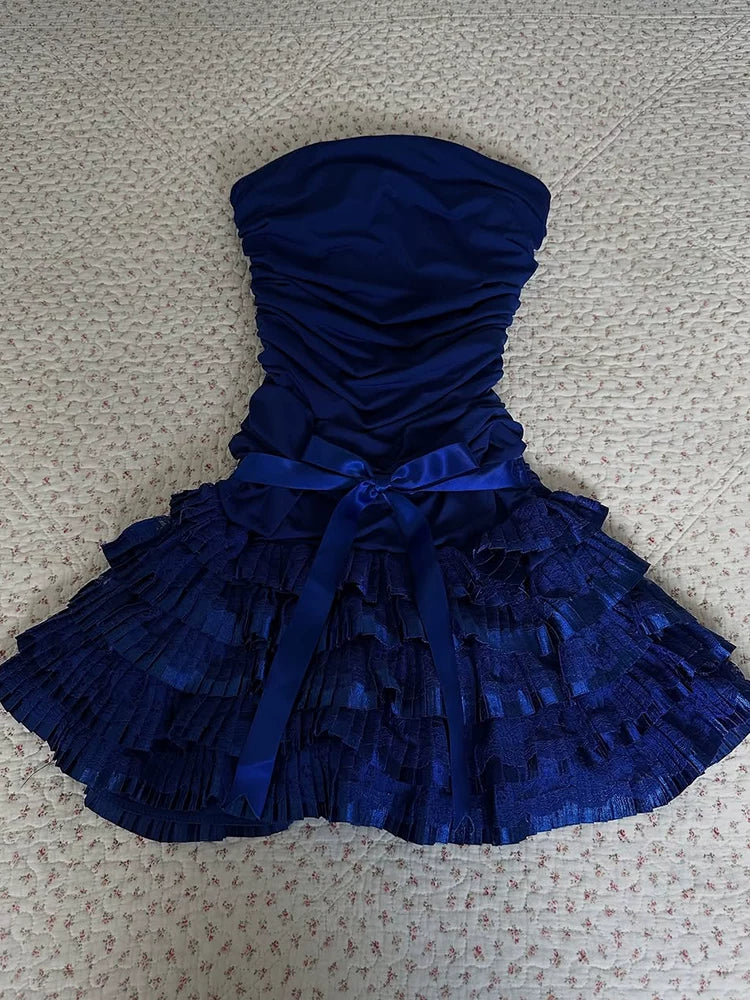 Strapless Retro Royal Blue Homecoming Dress Short Party Dress  P1464