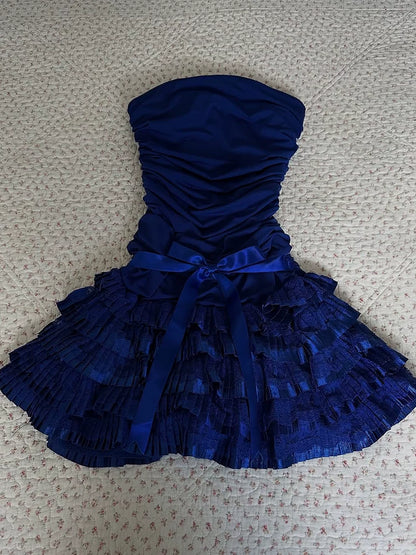 Strapless Retro Royal Blue Homecoming Dress Short Party Dress  P1464
