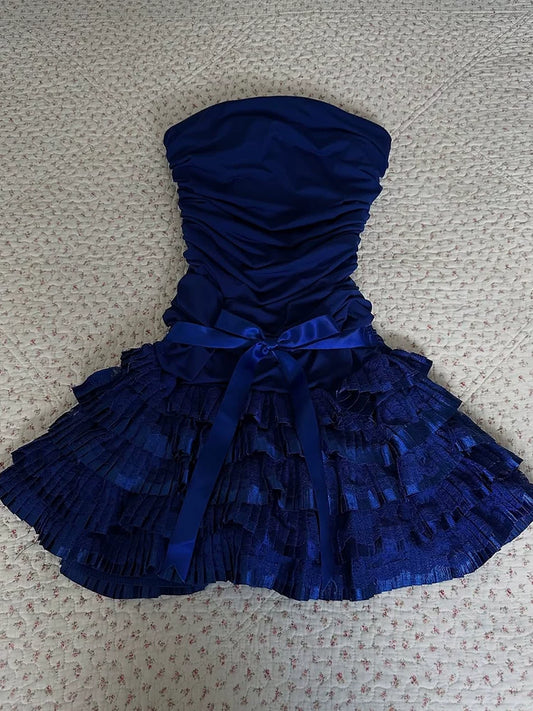 Strapless Retro Royal Blue Homecoming Dress Short Party Dress  P1464