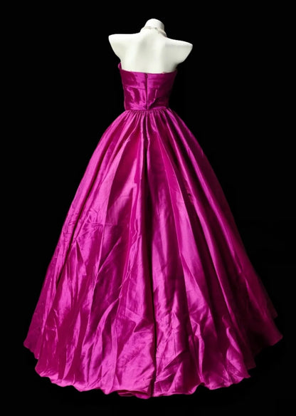 Strapless Rose Pink A Line Satin Prom Dress Formal Evening Dress  P1971