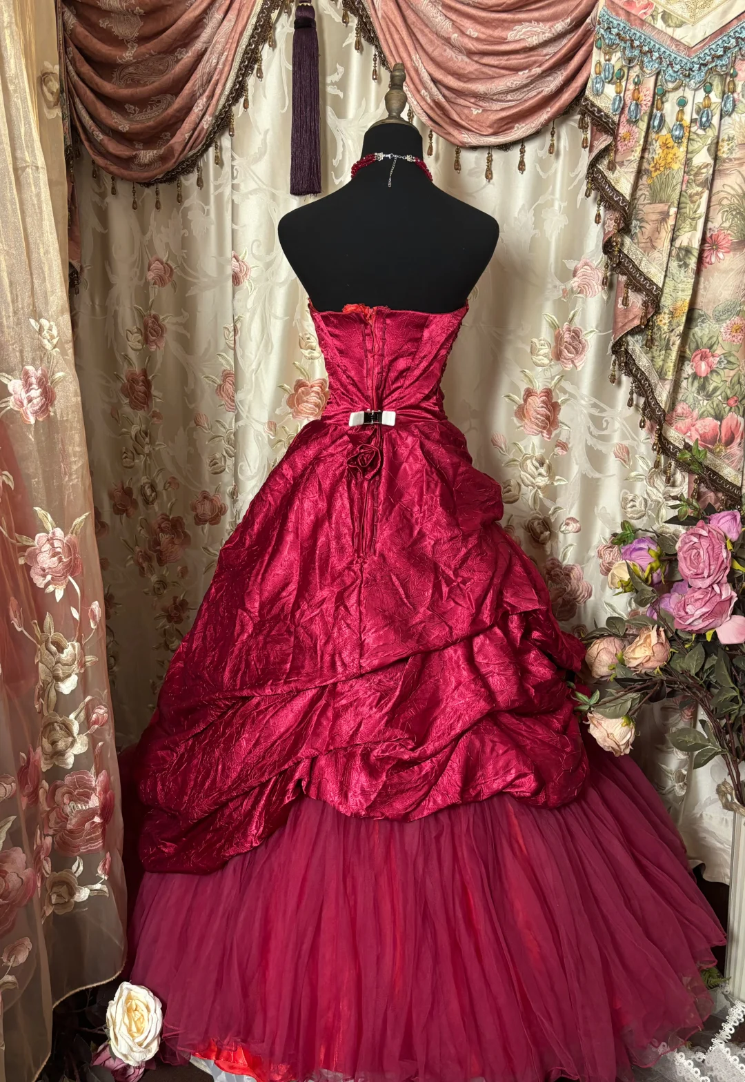 Strapless Rose Red Birthday Dress Vintage Formal Prom Dress  P1127