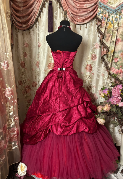 Strapless Rose Red Birthday Dress Vintage Formal Prom Dress  P1127
