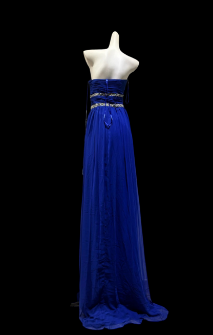 Strapless Royal Blue Chiffon Prom Dress Retro Evening Gown  P1695