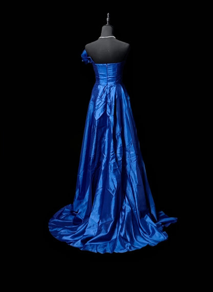 Strapless Royal Blue Satin Formal Prom Dress Evening Gown   P2603