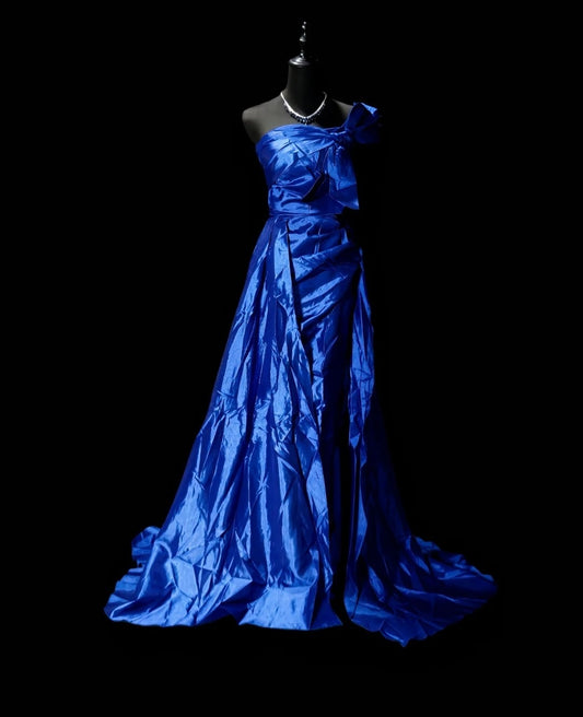 Strapless Royal Blue Satin Formal Prom Dress Evening Gown   P2603