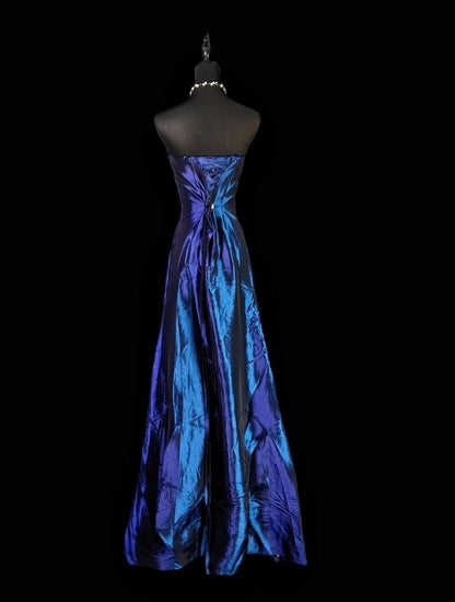 Strapless Royal Blue Satin Formal Prom Dress Retro Evening Gown   P1782