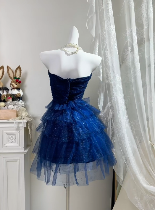 Strapless Royal Blue Sparkle Homecoming Dress Tulle Birthday Dress  P1810
