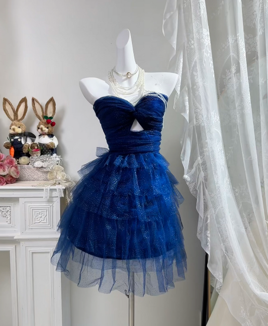 Strapless Royal Blue Sparkle Homecoming Dress Tulle Birthday Dress  P1810