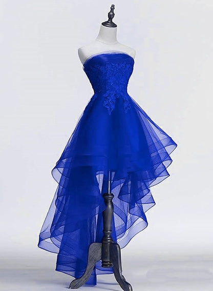 Strapless Royal Blue Tulle Homecoming Dress With Appliques  P1573