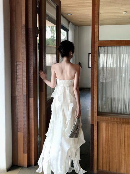 Strapless Ruffled Wedding Dress Fairy Summer Dress  P1619