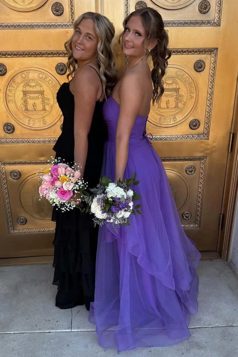 Strapless Ruffles A-Line Tulle Long Prom Dress  P1142