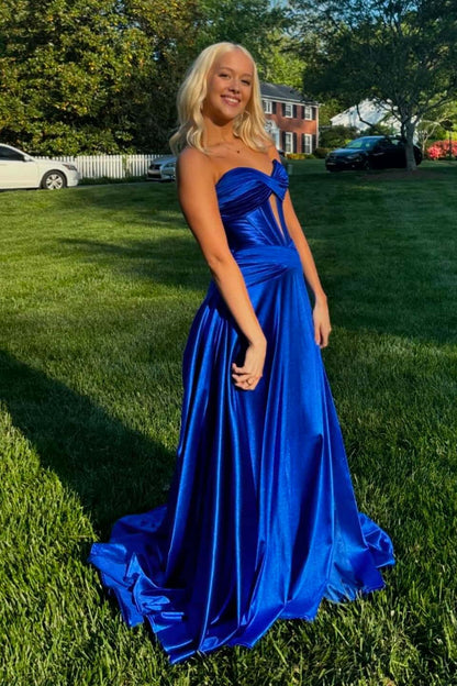 Strapless Satin A Line Formal Prom Dress Wedding Guest Dress  P2555