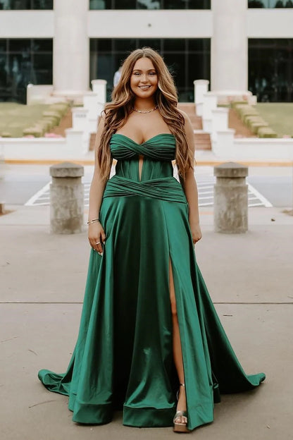 Strapless Satin A Line Formal Prom Dress Wedding Guest Dress  P2555