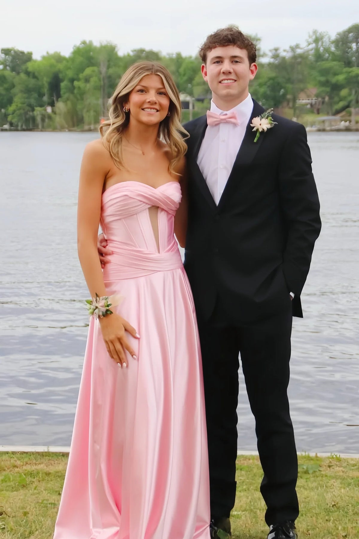 Strapless Satin A Line Formal Prom Dress Wedding Guest Dress  P2555