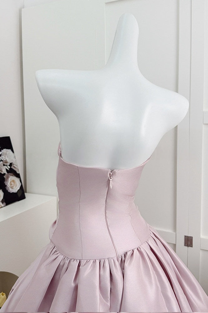 Strapless Satin A Line Mini Birthday Dress Short Party Dress  P939