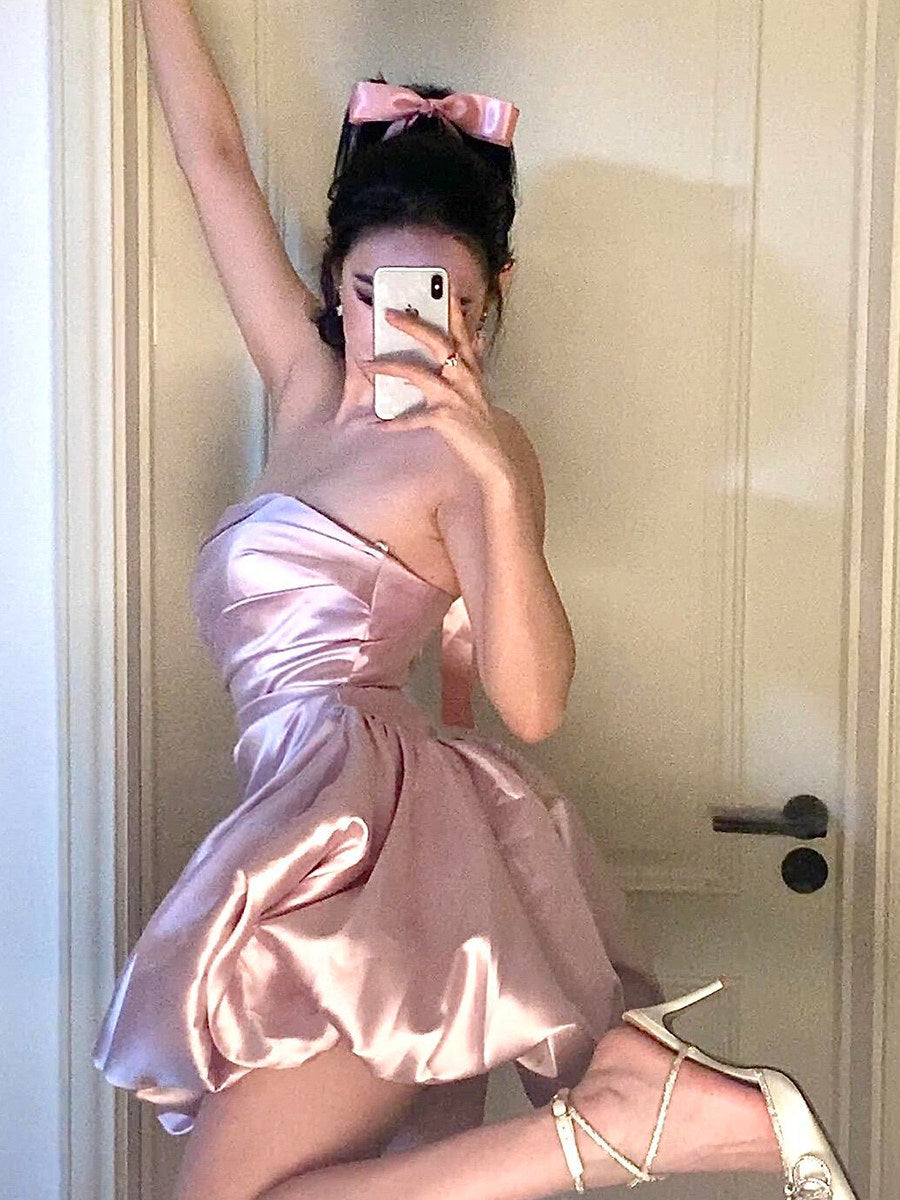 Strapless Satin A Line Mini Birthday Dress Short Party Dress  P939