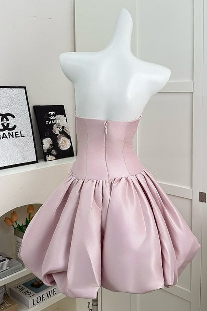 Strapless Satin A Line Mini Birthday Dress Short Party Dress  P939