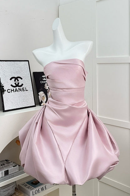 Strapless Satin A Line Mini Birthday Dress Short Party Dress  P939