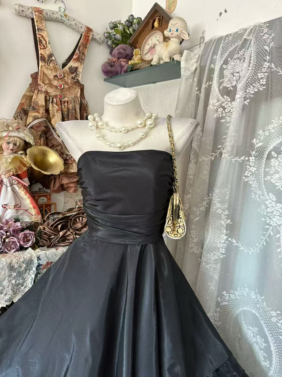 Strapless Satin A Line Ruffled Birthday Dress Homecoming Dress  P2687