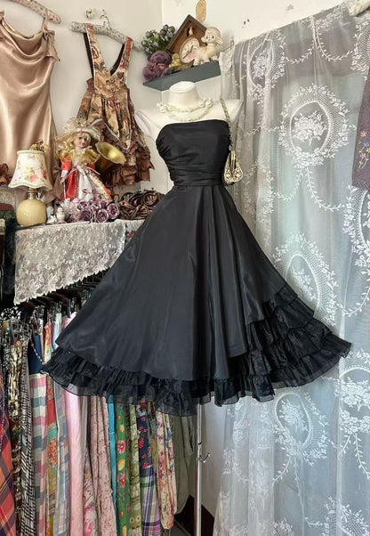 Strapless Satin A Line Ruffled Birthday Dress Homecoming Dress  P2687