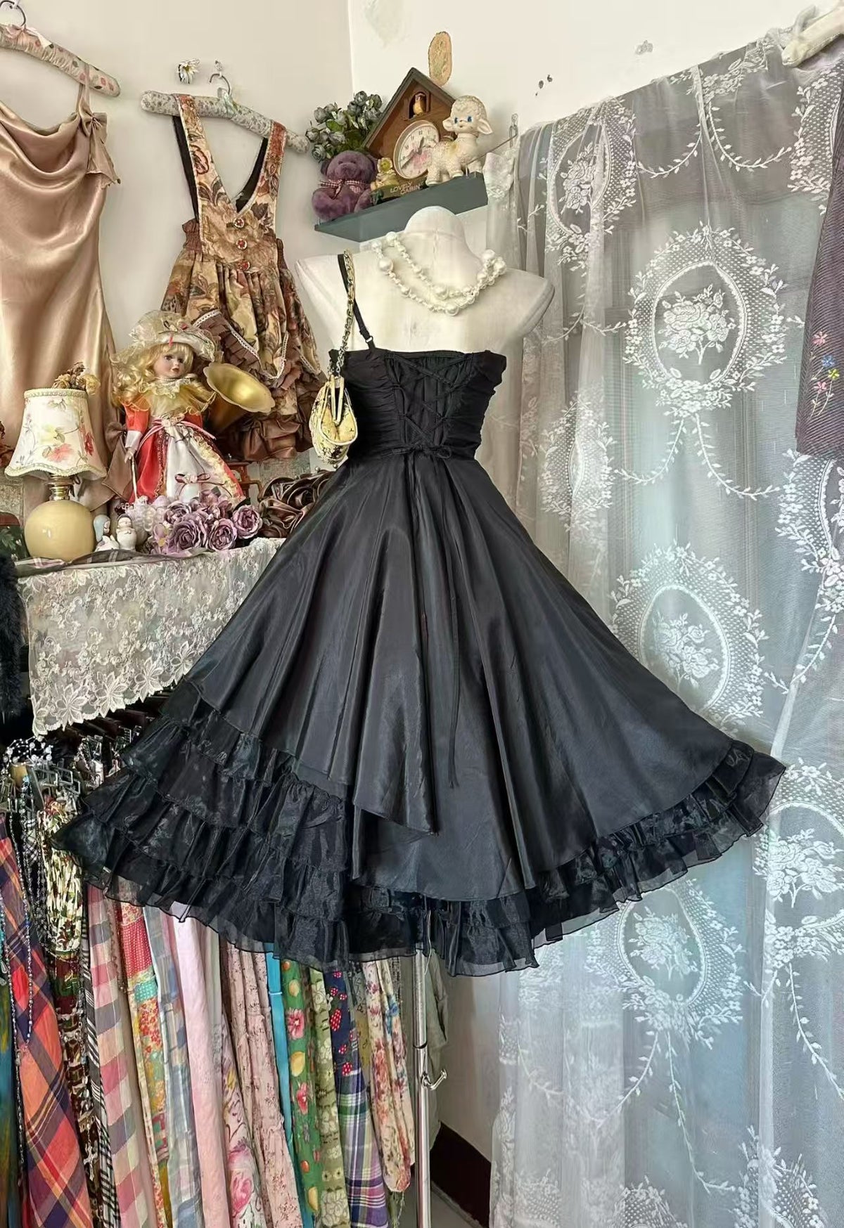 Strapless Satin A Line Ruffled Birthday Dress Homecoming Dress  P2687