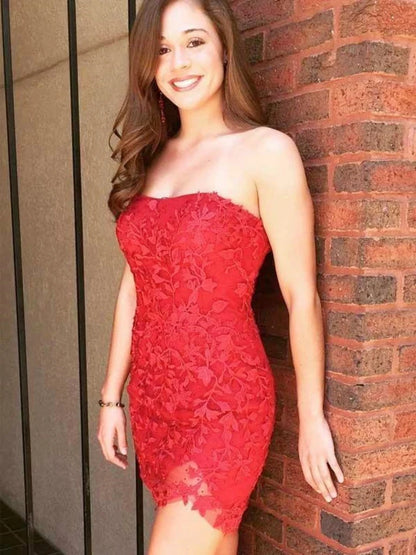 Strapless Short Lace Appliqued Homecoming Dress  P2313