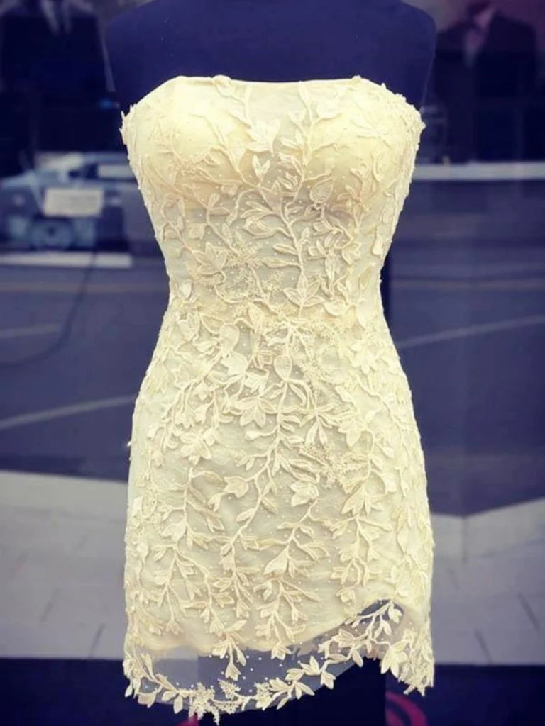 Strapless Short Lace Appliqued Homecoming Dress  P2313