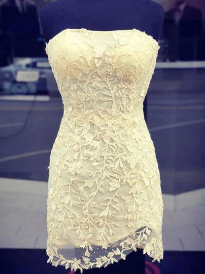 Strapless Short Lace Appliqued Homecoming Dress  P2313