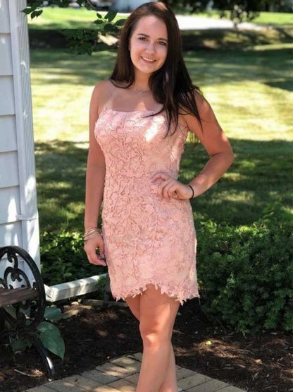 Strapless Short Lace Appliqued Homecoming Dress  P2313