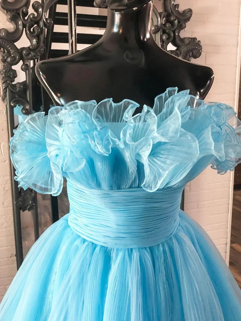 Strapless Short Pleated Blue Ruffle Tiered Homecoming Dresses  P2306